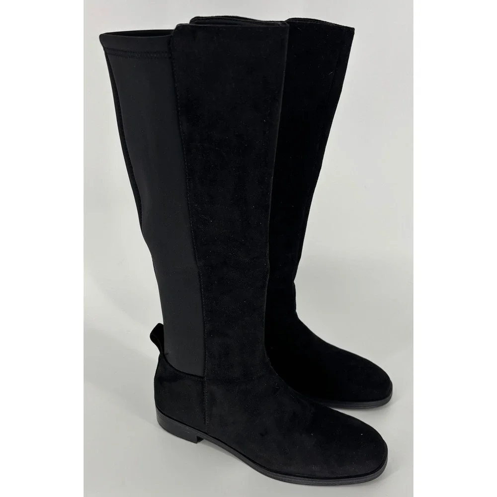 Splendid Manny Knee High Boot Black Women Size 8.5 Faux Suede Low Heel Round Toe